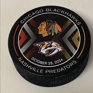 NHL Chicago Blackhawks vs Nashville Predators 10/25/24 Souvenir Hockey Puck
